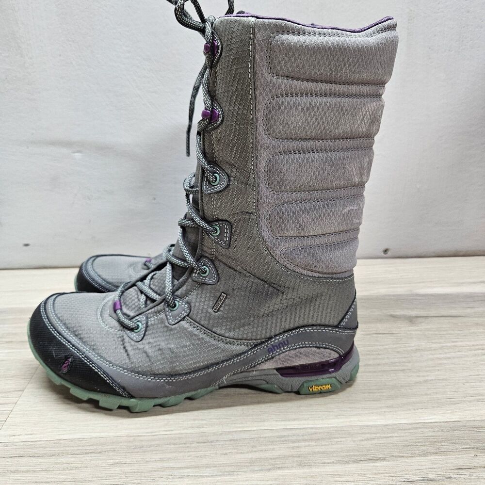 Ahnu Womens Gray Winter Snow Boots Size 8.5 Waterproof Outdoors Zip Up